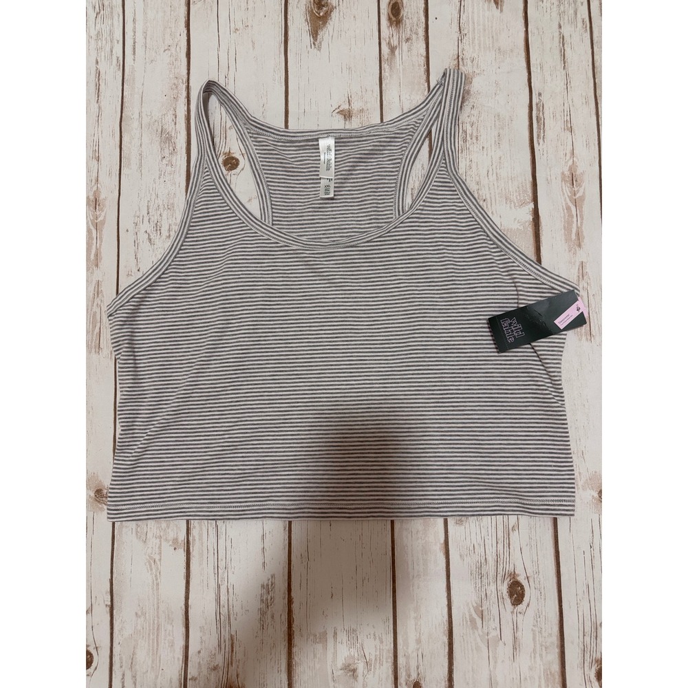 Wild Fable Womens XXL Striped Crop Tank Top Grey White Racerback Scoop Neck NWT